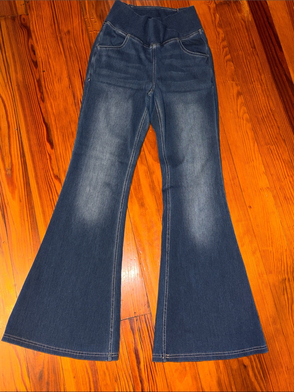 Halara Women's Dark Blue Flared Jeans/Jeggings with Stretch Crossover Waistband